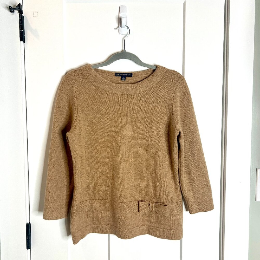 Brooks Brothers 100% Lamb's Wool Tan Bow Preppy Prep School Classic Sweater L